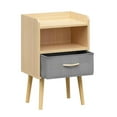 thumbnail image 2 of Nightstand with Fabric Drawer 2-Tier Storage End Table Wood Side Table-Oak, 2 of 6