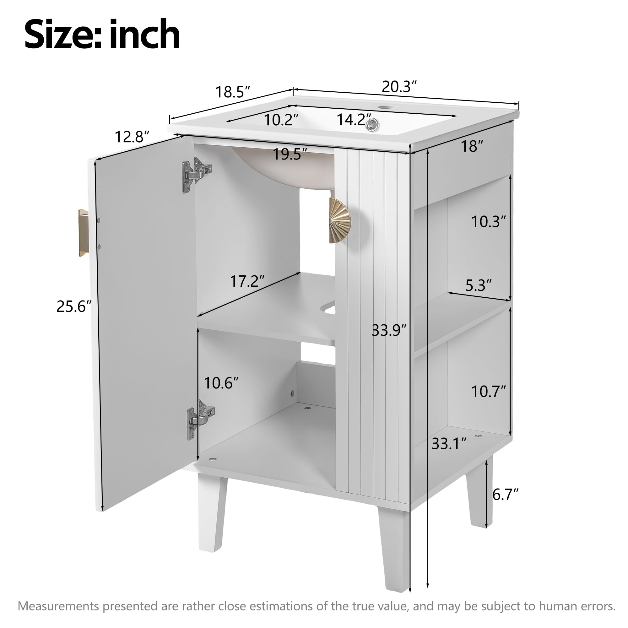 Harper & Bright Designs 20" Small Bathroom Vanity with Sink, Freestanding Storage Cabinet, French Style Bathroom Floor Cabinet, White