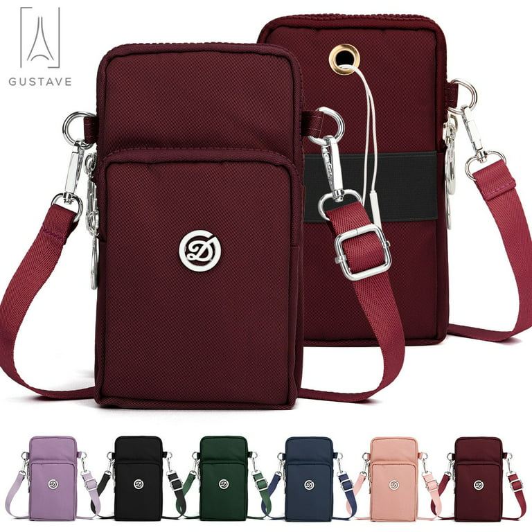 Gustave Nylon Crossbody Cell Phone Bag for Women, Mini Shoulder Handbag  Wallet Card Hold Purse Adjustable Armband Phone Bag for iPhone 12 11 Pro  Max XR XS X Galaxy Huawei, Wine Red 