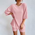 thumbnail image 2 of CheerKidz Women's 2 Piece Summer Outfits Short Sleeve Shirt with Shorts Home Sets Beach Vacation Outfits Casual Comfortable Loose Crewneck Suit(Pink,M), 2 of 9