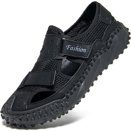 

Mens Leather Sandals Outdoor Hiking Sandals Waterproof Athletic Sports Sandals Fisherman Beach Shoes Closed Toe Water Sandals