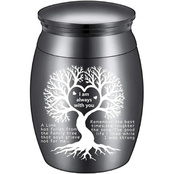 Tree of Life Urn Mini Metal Urns Black Alloy Decorative I Am Always with You Pets Human Keepsake Memorial Cremation Ashes Holder Container for Funeral Burial Male Female 1.6 x 1.2 Inch Alloy