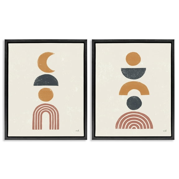Stupell Industries Sun and Moon Bohemian Symbols Abstract Painting Black Floater Framed Canvas Art Print Wall Art, 17 x 21, Set of 2