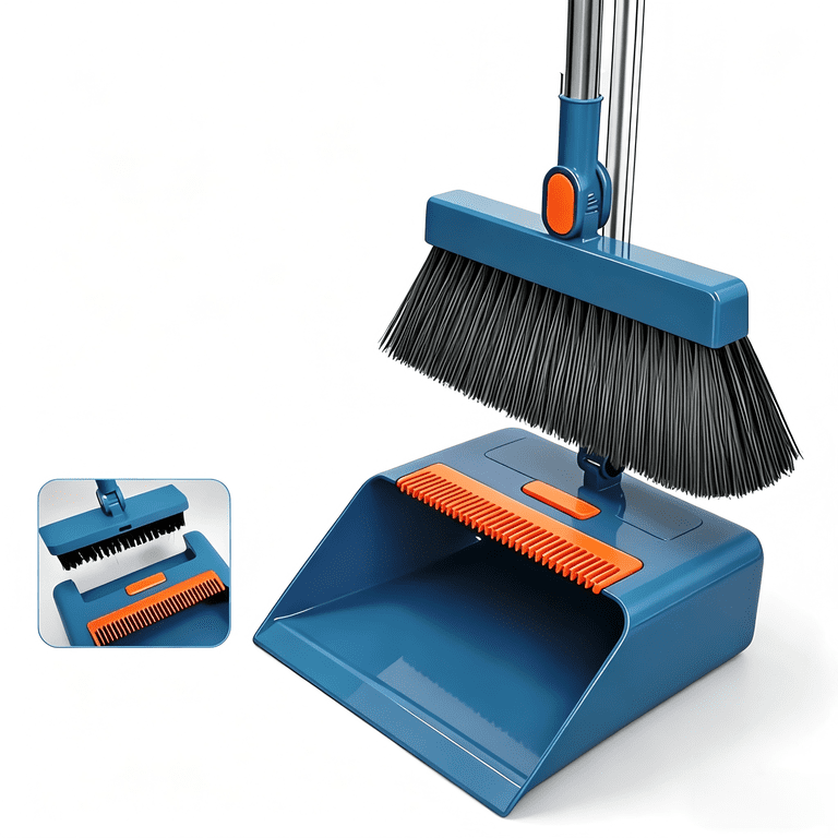 Michnild 3 in 1 Broom and Dustpan Set with Adjustable Push Broom