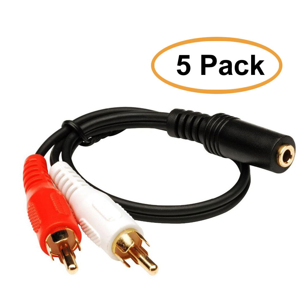 Cable Matters 5-Pack Gold Plated 3.5mm Stereo to 2-RCA Male to Female Adapter 
