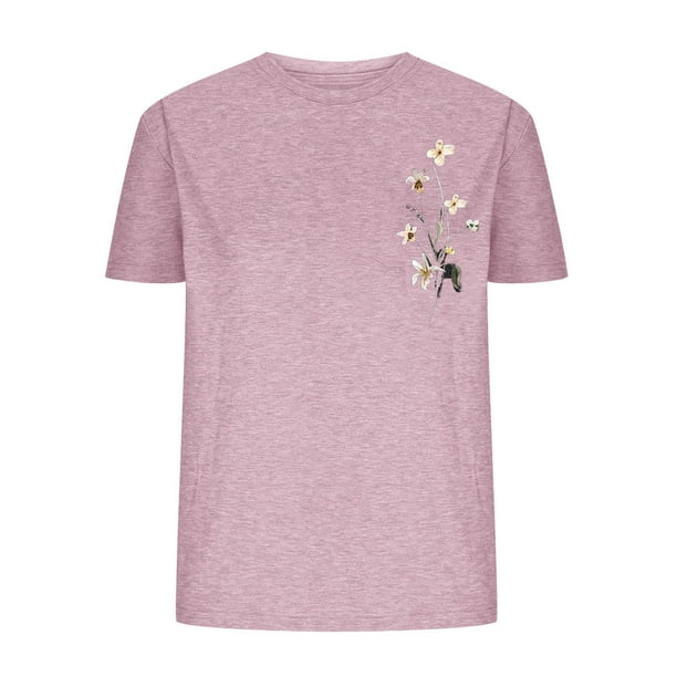Tops de Manga Corta de las Mujeres, Cuello Redondo Impreso, Camiseta de Manga Corta para las Mujeres