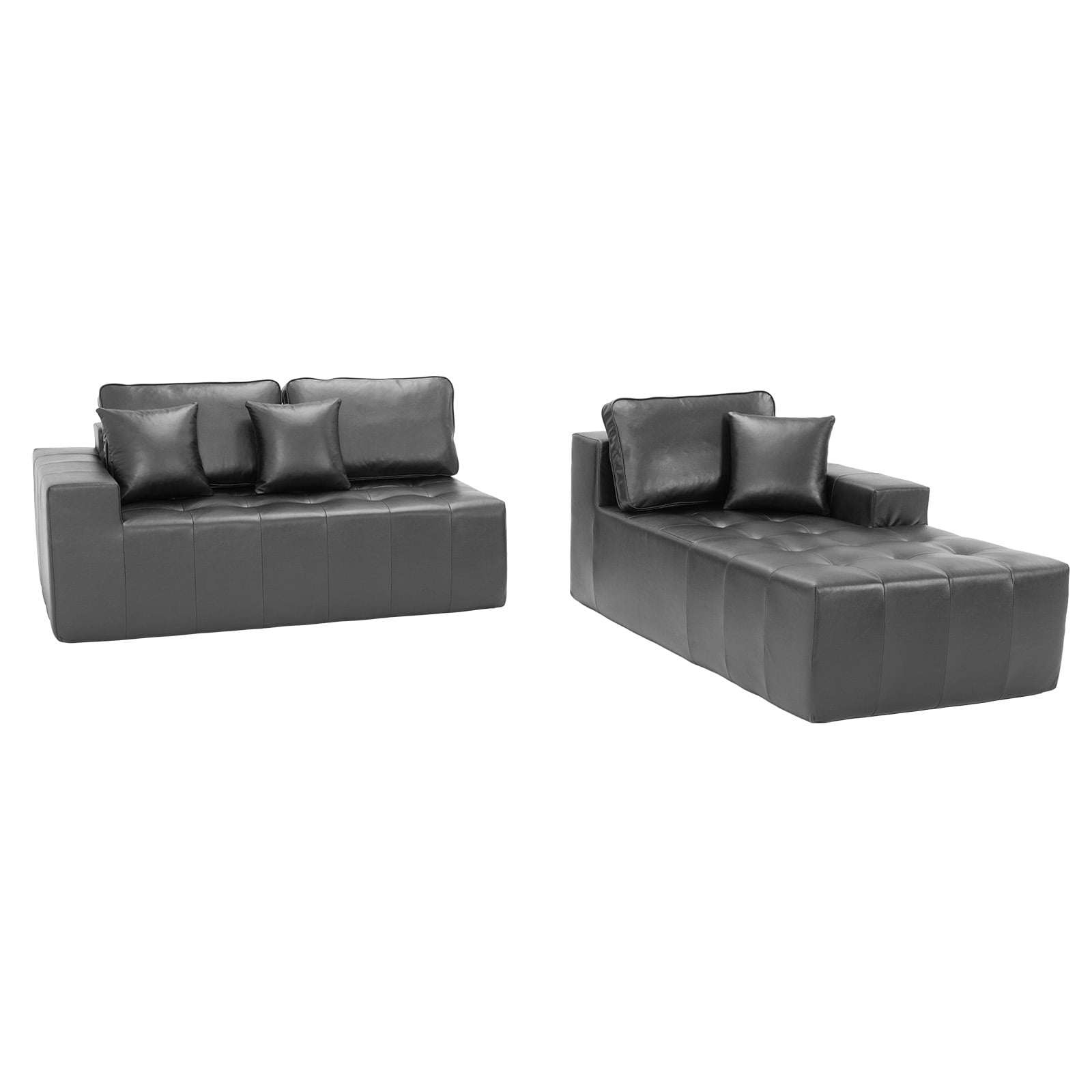 No-Assembly Faux Leather Corner Chaise Compression Sofa Bed, L-Shaped Sectional Couch with High-Density Sponge for Living Room, Black