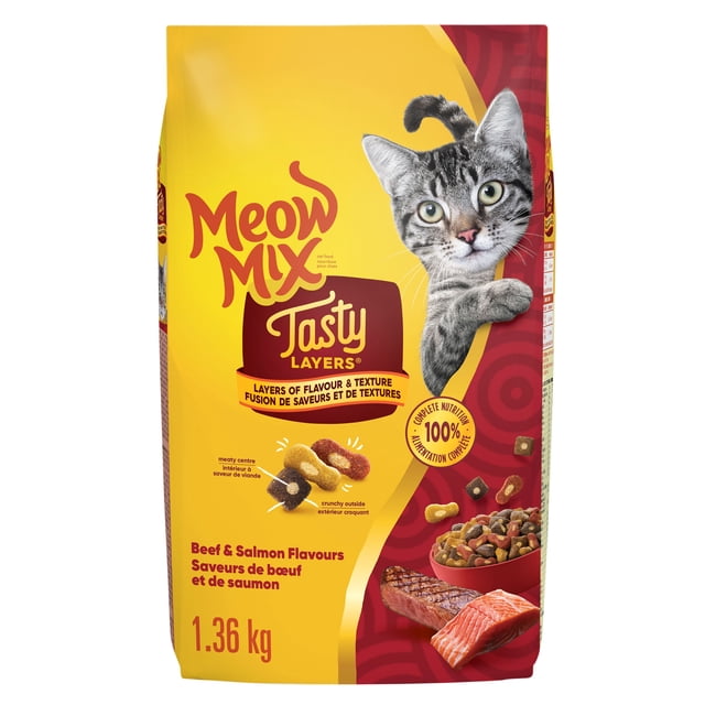 Meow Mix Tasty Layers Beef and Salmon Flavour Dry Cat Food 1.36kg