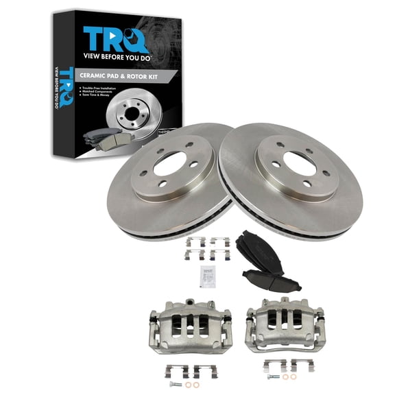 TRQ Front Brake Pad & Rotor Kit Brake Caliper Brake Pads Brake Rotor Ceramic Fits 2003-2011 Ford Crown Victoria Lincoln Town Car Mercury Grand Marquis 2003-2004 Marauder
