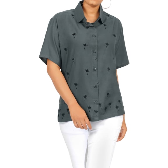 HAPPY BAY Women's Casual Hawaiian Blouse Shirt Solid Blouses Short Sleeve Button Up Dress Tops Tee Shirts T Shirts for Women L Space Dye_AD550