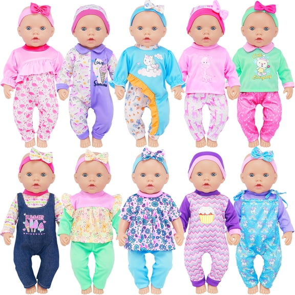 EECORELF 10 Sets Baby Doll Clothes for 14-18 inch Dolls, Daily Outfits With Accessories Set (NO DOLL)