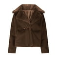 thumbnail image 4 of Women's Faux Fur Coat Fashion Winter Open Front Cropped Jacket Lapel Collar Long Sleeve Fluffy Trendy Coat (S, Coffee), 4 of 9