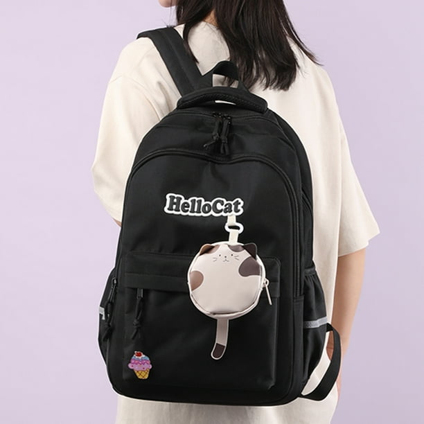 Mochila de nailon para campus, bolso de hombro de dibujos animados duradero, regalos para niños (negro)