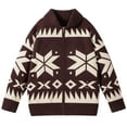 thumbnail image 4 of GuangCheng Mens Fair Isle Pattern Zip-Up Sweaters Coats Knitted Cardigans with Shawl Collar,Coffee,L, 4 of 4
