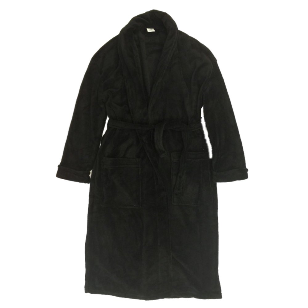 Croft & Barrow Mens Plush Solid Black Fleece Robe House Coat Bathrobe