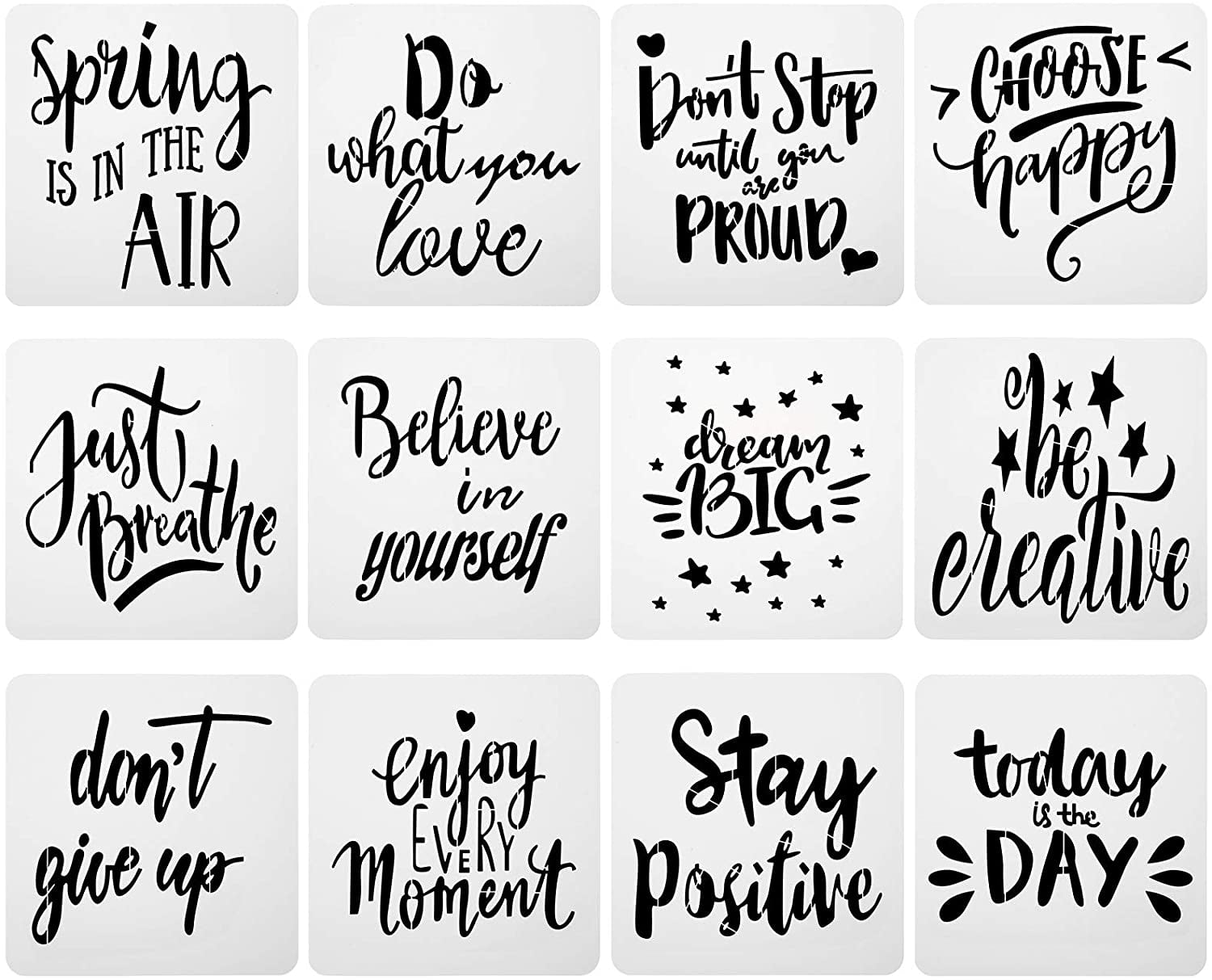 12 Pieces Plastic Word Painting Stencils Inspirational Quote Word