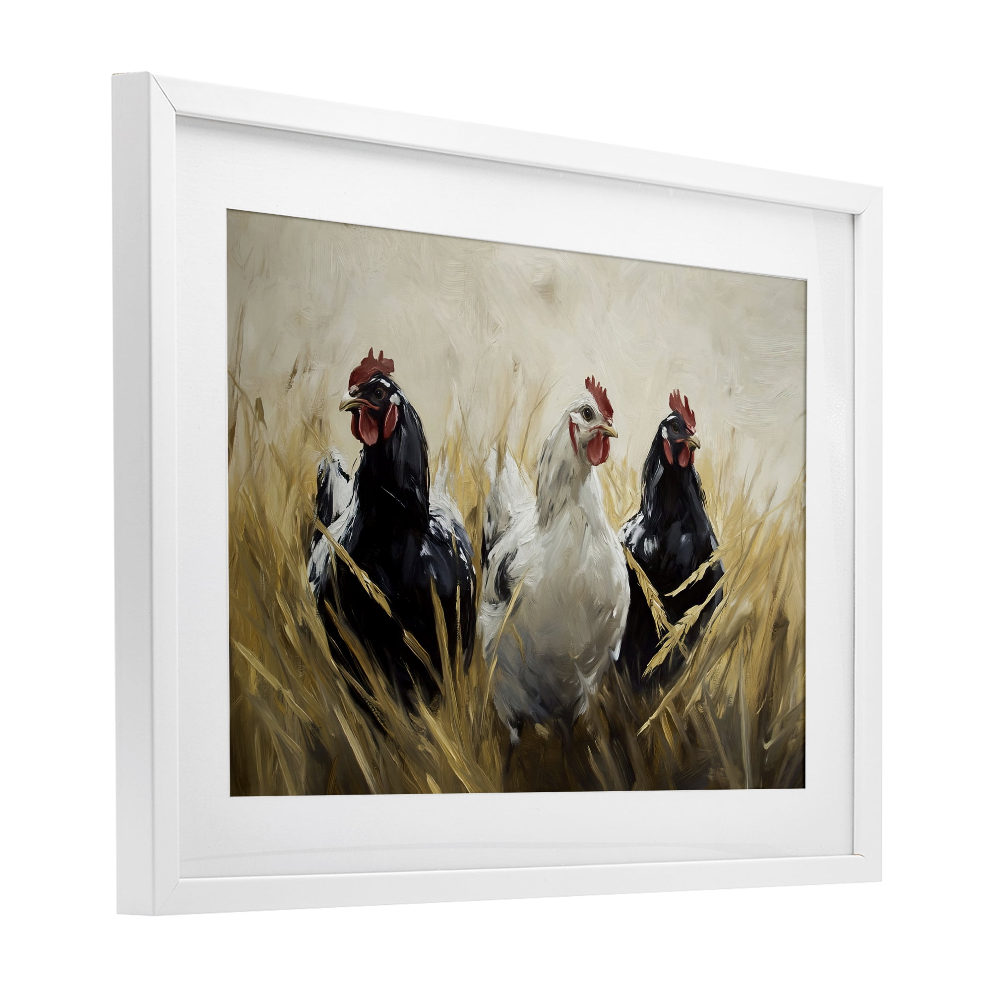 Stupell Industries Chickens In Wheat Field White Framed Print Under Glass, design by Tina LeCour