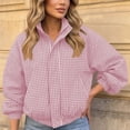 thumbnail image 7 of Aswuknt Womens Gingham Bomber Jacket Plaid Oversized Zip Up Stand Collar Casual Coat Spring Fall Cropped Jackets With Pockets, 7 of 7