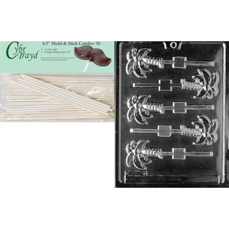 Chocolate Fruit Tree (Cybrtrayd Palm Tree Lolly Fruits and Vegetables Chocolate Candy Mold with 50 4.5-Inch Lollipop)