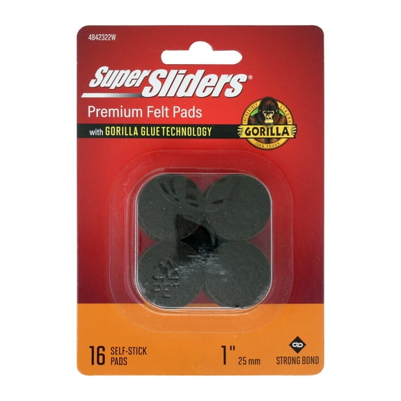 Super Sliders With Gorilla Glue Technology 1' Felt Pads Round Brown (16 Pc)