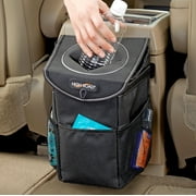 High Road StashAway Compact Covered Car Trash Can with Rubber Lid and 3 Storage Pockets