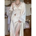thumbnail image 2 of 2022 Autumn Silk Sexy Strap Dress Women Casual Korean Elegant Long Split Dress Patchwork Lace Dress Women Fashion Elegant V NeckXL Gao Jinjia LED, 2 of 2