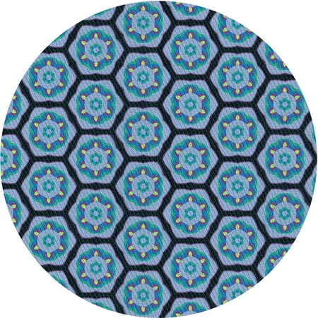 Ahgly Company Indoor Round Patterned DarkSlate Blue Purple Area Rugs, 5' Round