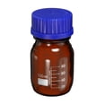 thumbnail image 1 of Botella de almacenamiento graduada de vidrio ámbar para reactivos Uxcell 100mL tapa azul, 1 of 5