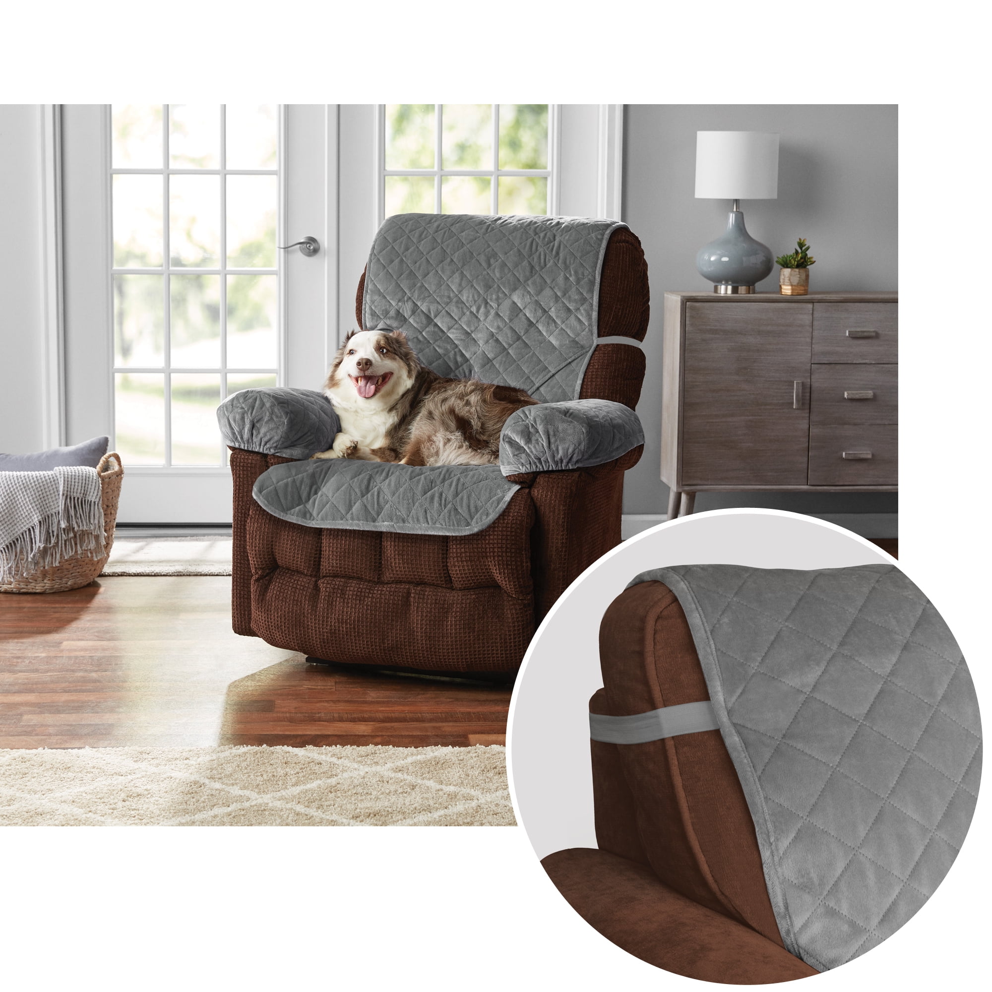 Mainstays Reversible 3Piece Microfiber Recliner Chair Cover Protector, Gray
