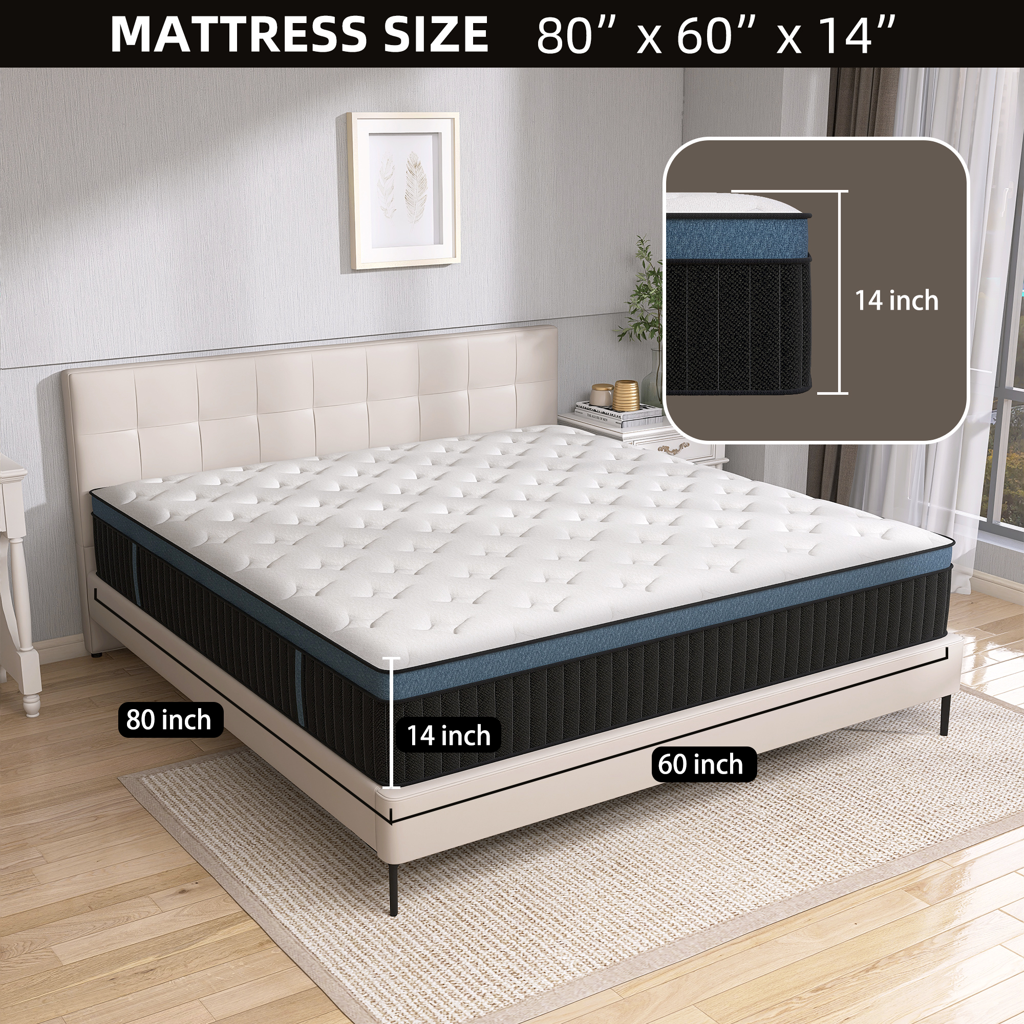 lemontalking 14 inch Queen Mattresses, Pocket Spring Hybrid Mattress with Gel Memory Foam for Cool Sleep,Medium Firm