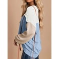 thumbnail image 2 of Womens Fashion Color Block Long Sleeve Crewneck Knitted Casual Loose Pullover Shirts Tops White & Blue S, 2 of 4