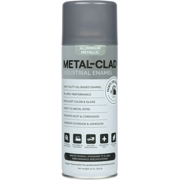 METAL-CLAD Paints For Industry Industrial Enamel, Aerosol Spray Paint - Steel Metal Iron Machinery - 1 Can (Aluminum Metallic) 9-S-1423