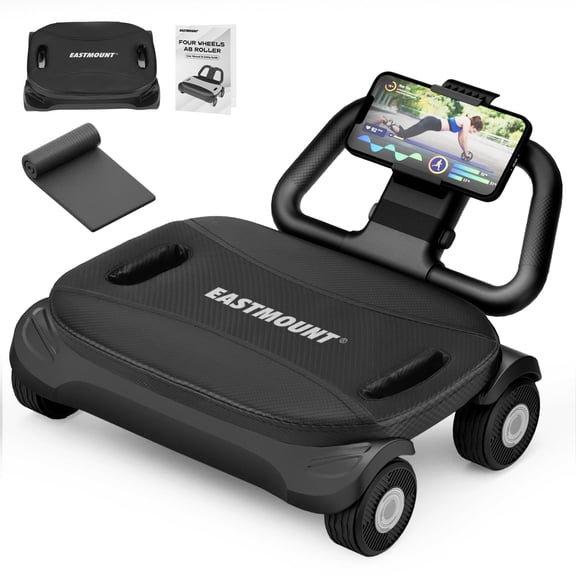 EAST MOUNT 4-Wheel Automatic Rebound Ab Roller with Elbow Support, Stable Core Workout Machine for Men Women, Foldable Beginner-Friendly Home Gym Fitness Equipment