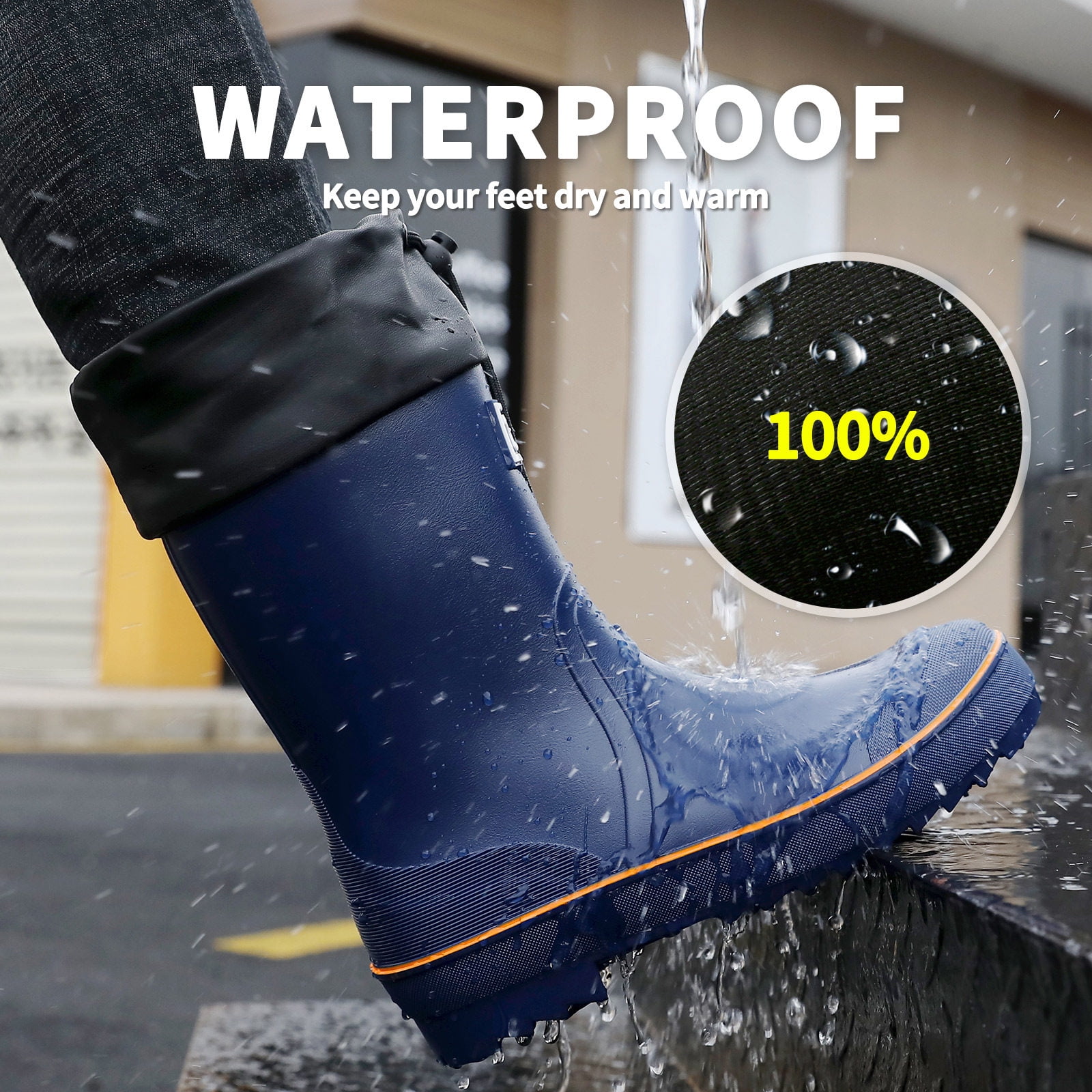 Lcamaw Rubber Rain Boots for Men, Waterproof Men’s Deck Boots with Adjustable Closure, Comfort Lightweight Work Mud Boots, Anti-Slip Mid-Calf Fishing Boots for Farming Gardening Hiking Outdoor