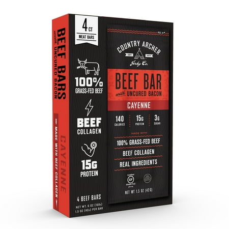 - Country Archer Jerky Co. Beef Bar, Cayenne, 1.5oz, 4pk