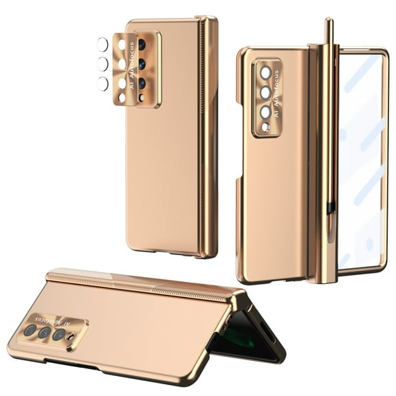 SaniMore Case for Samsung Galaxy Z Fold 3, Upgrade Magnetic Hinge Automatic Adsorption One-Piece Lens Film [Built-in S Pen Fold Edition Pen Slot Hinge] Heavy Duty Shell for Galaxy Z Fold 3, Gold
