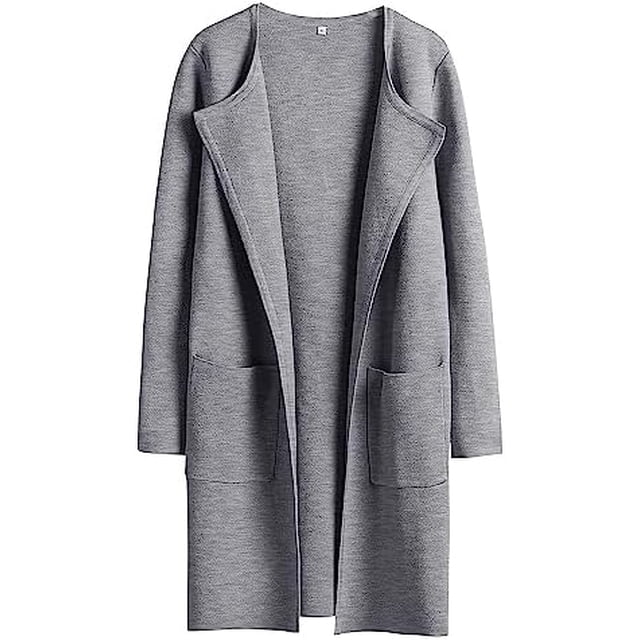 ANRABESS Cardigan en Tricot à devant Ouvert pour Femmes, Manches Longues, Col à Revers, Décontracté, Uni, Élégant, Veste Chandail