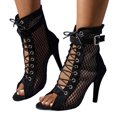 thumbnail image 4 of Open Toe Lace Up Stiletto Heels for Women Mesh Ankle Boots High Heel Dancing Shoes Ballroom Party Sandals, Black, Size 6.5, 4 of 9