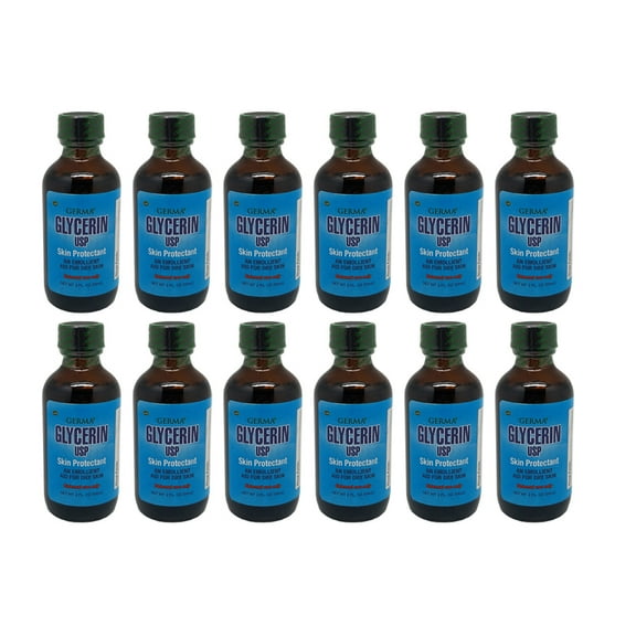 Germa Vegetable Glycerin. Natural Skin Moisturizer and Emollient. Treatment for Dry Skin and Lips. 2 oz. Pack of 12