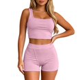 thumbnail image 3 of Arlun Women's 2 Piece Outfits Sleeveless Square Neck Crop Top High Welt Bodycon Shorts Set Y2k Solid Color Stretchy Slim Fitted Summer Matching Sets for Yoga Fitness Wear Pink XL, 3 of 6