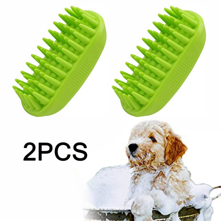 Shampoo Brush Pet Bath Massage Brush Grooming Scrubber Brush for Bathing Hair Removal Soft Silicone Rubber Brush, Green