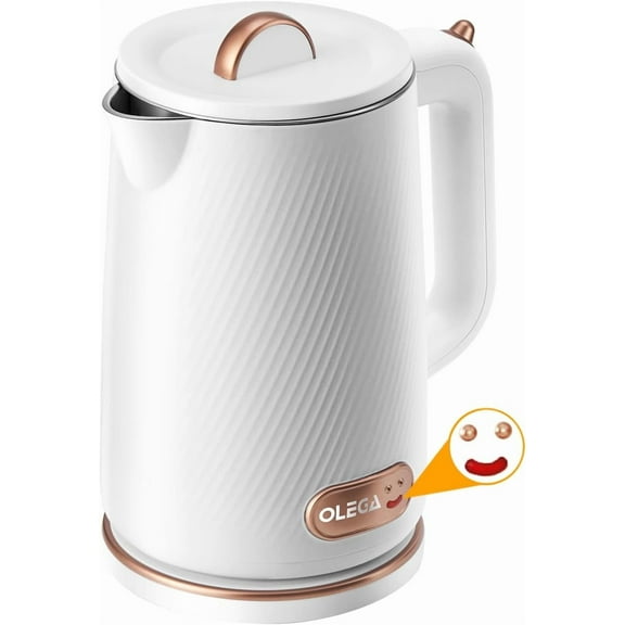 OLEGA Electric Kettle – 1500W Rapid Boil 1.8L Stainless Steel Electric Tea Kettle with Auto Shut-Off, Boil-Dry Protection & Cool-Touch Design – White