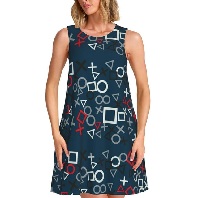 Daiia Robes à Imprimé Géométrique Bleu Marine pour Femmes 2025 Robes à Manches Courtes Tendance Robes Maxi Décontractées Amples et Fluides