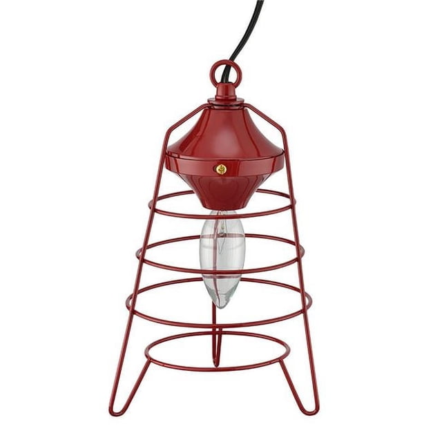 Benzara BM240308 Lantern Table Lamp with Open Metal Frame, Red