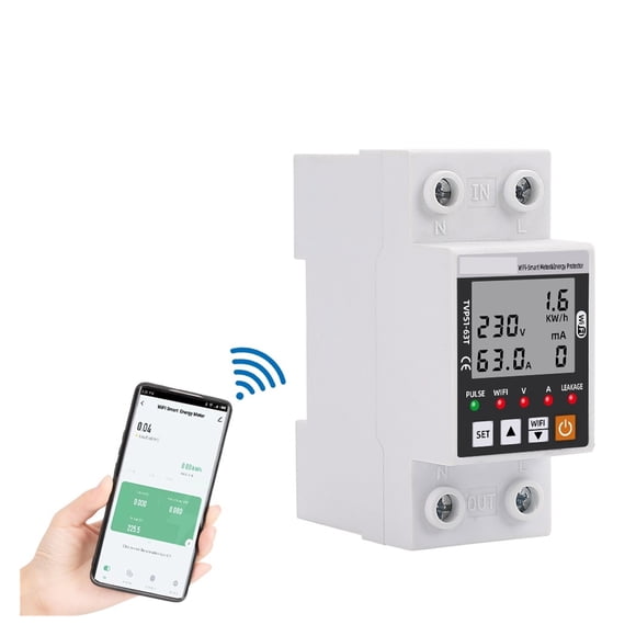 63A TUYA Smart Earth Leakage Over Under Voltage Protector Relay Device Switch Breaker Energy Power KWh Meter ,Easy to Install