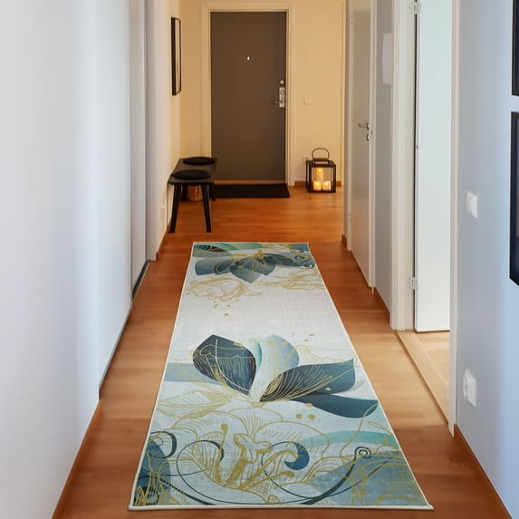 Flower Decorative Rug, Retro Floral Background Hibiscus Silhouettes Dramatic Romantic Nature Art, Quality Carpet for Bedroom Dorm and Living Room, 6 Sizes, Dark Seafoam, by Ambesonne