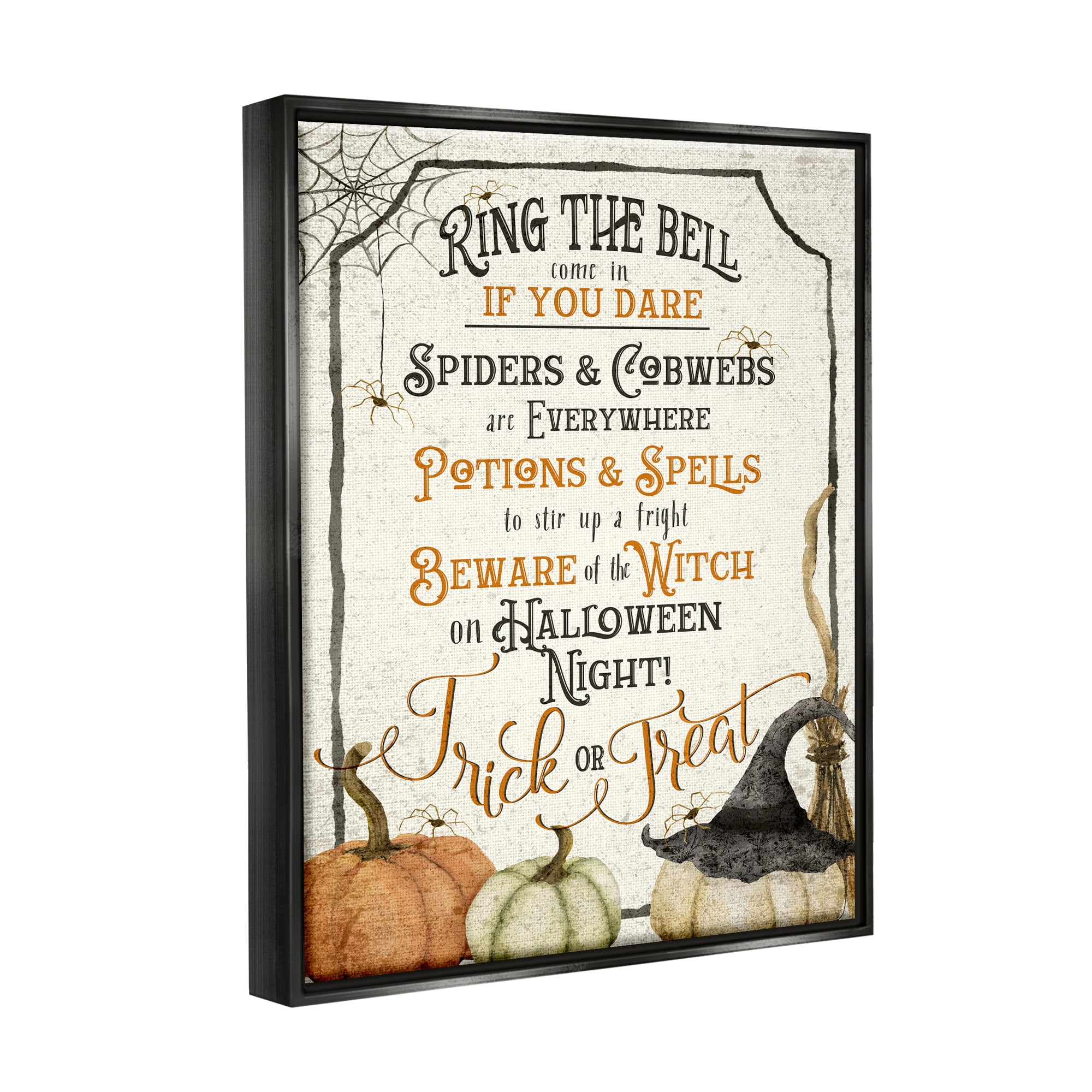 Stupell Industries Vintage Trick or Treat Sign Holiday Painting Black Floater Framed Canvas Art Print Wall Art, 25 x 31