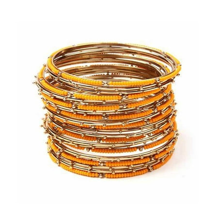 Amrita Singh Brass Studded Bangle Bracelet 25-Piece Set Gold Tone/Orange Size (Best Brass Quintet Pieces)