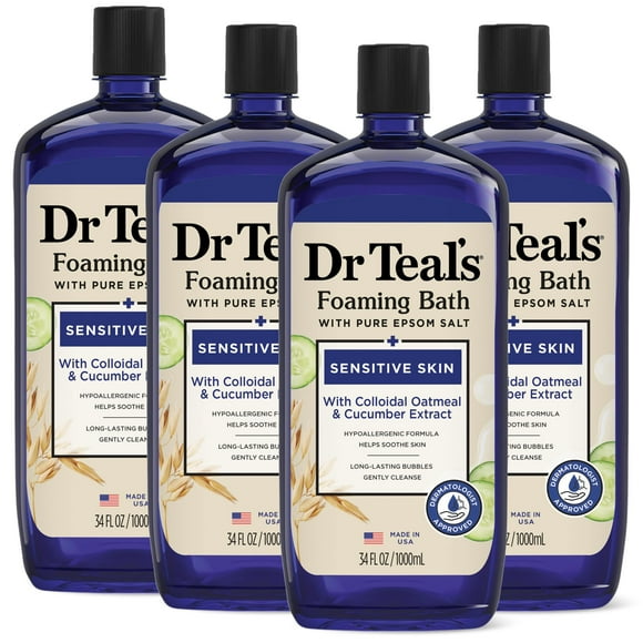 Baño espumoso Dr. Teal's Sensitive Skin con sal de Epsom, 1 litro (x4)