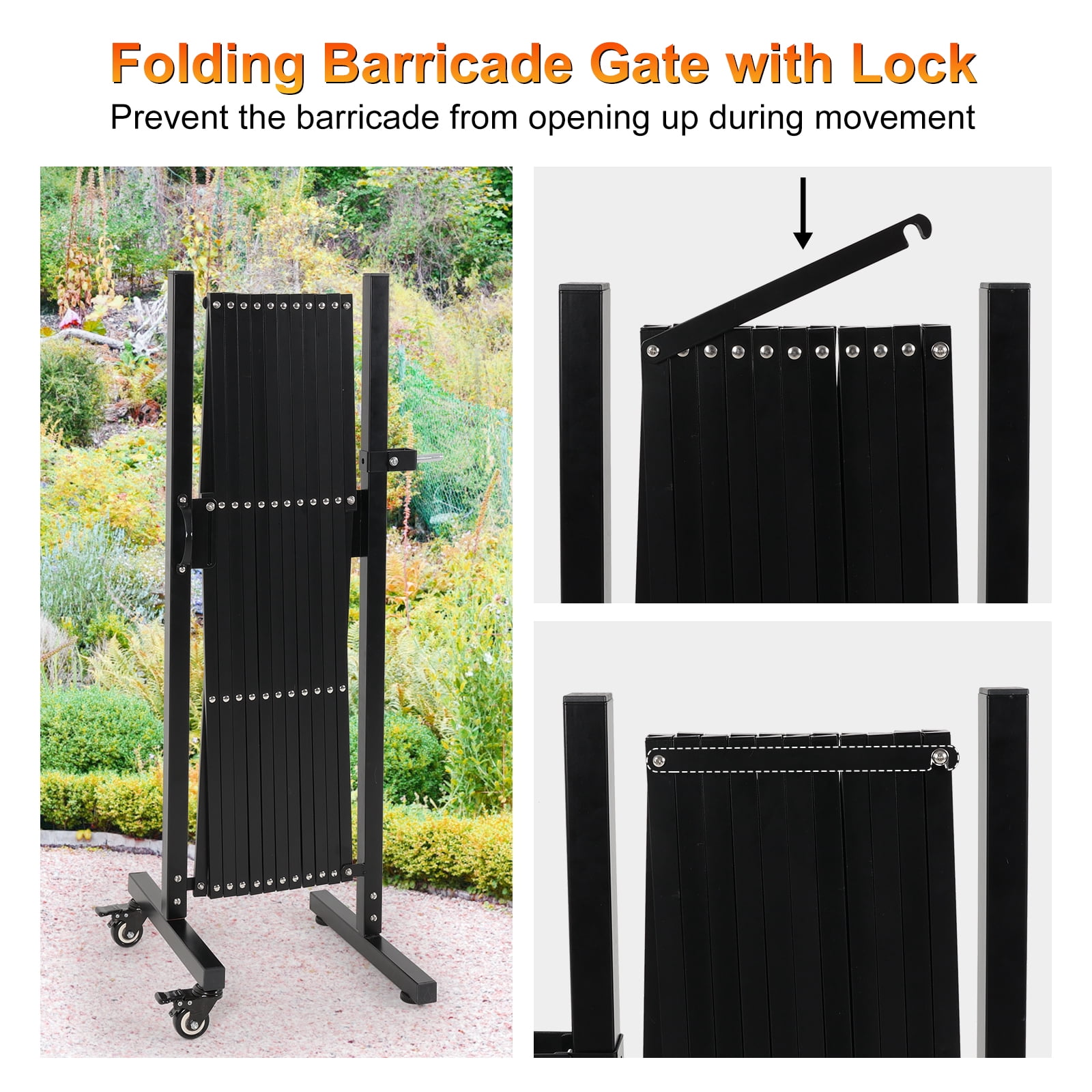 SMONTER Expandable Barricade Gate, 129" Metal Safety Barrier Gate with Casters, Accordion Garden Yard Fence Portable Dog Gates with Latch Indoor Outdoor